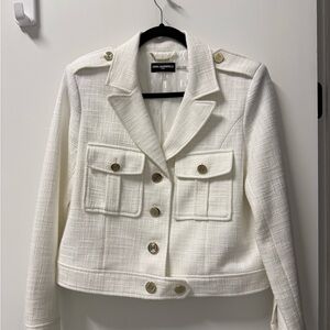 Karl Lagerfeld NWOT White Textured Blazer with Gold Buttons, size medium.